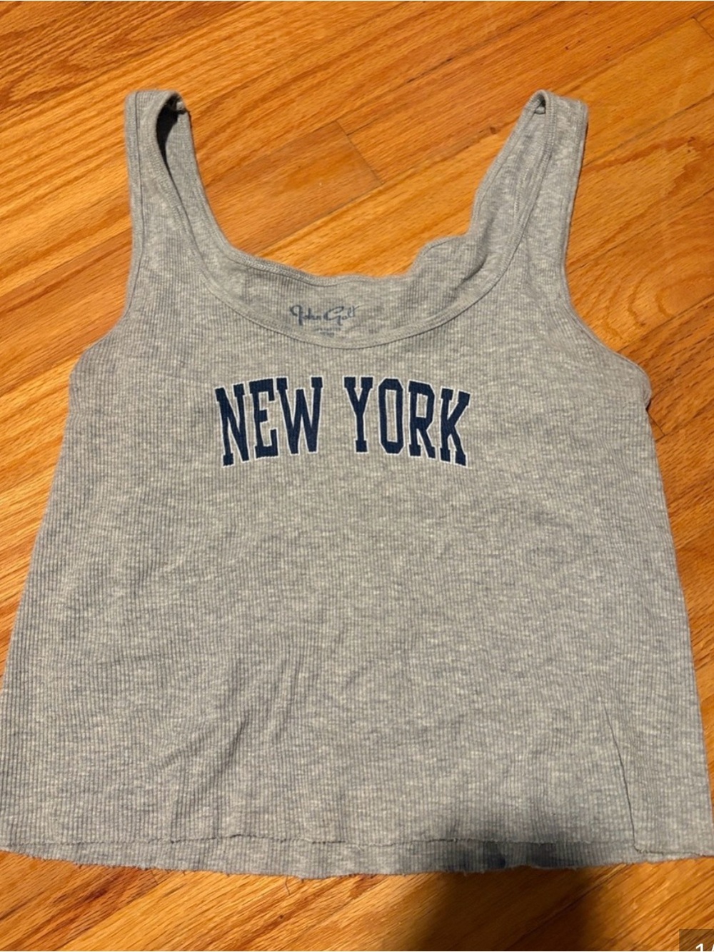 Grey Ribbed Tank Top with 'New York' Print - Women